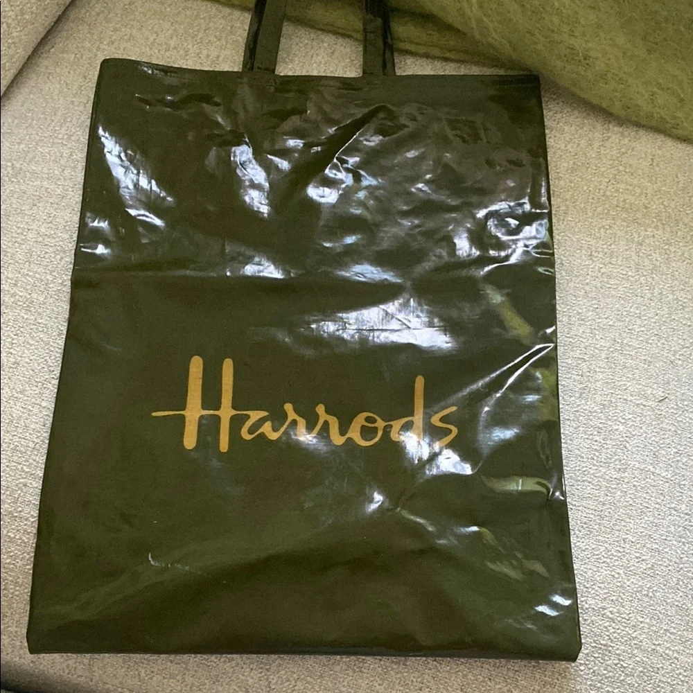 Harrods Glossy Green Shopper with Gold Logo - Picture 1 of 1